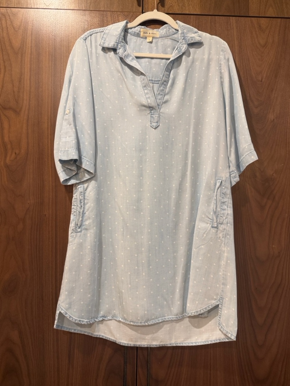 cloth & stone Light Blue Dot-Print Casual Button-Down Tunic